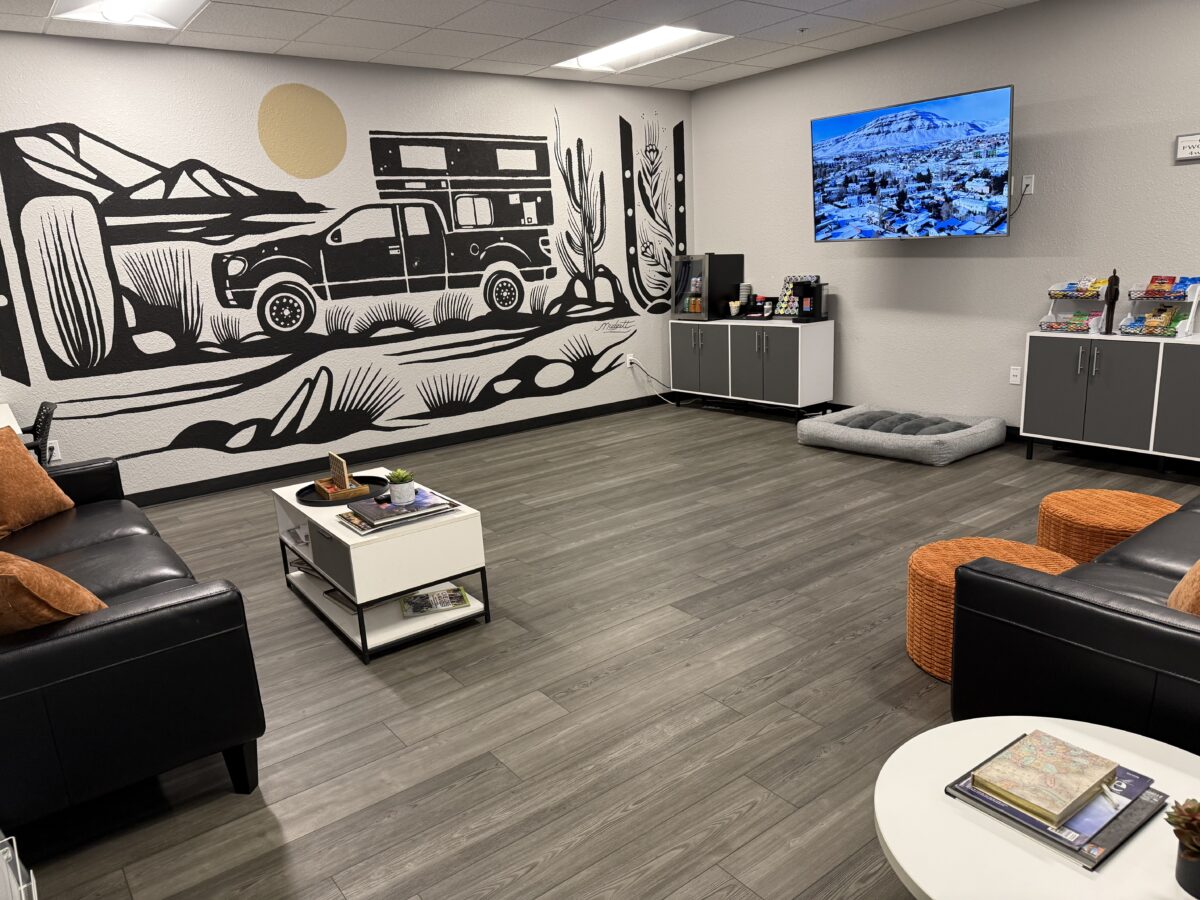 Accessories and camper displays inside Woodland Factory Showroom